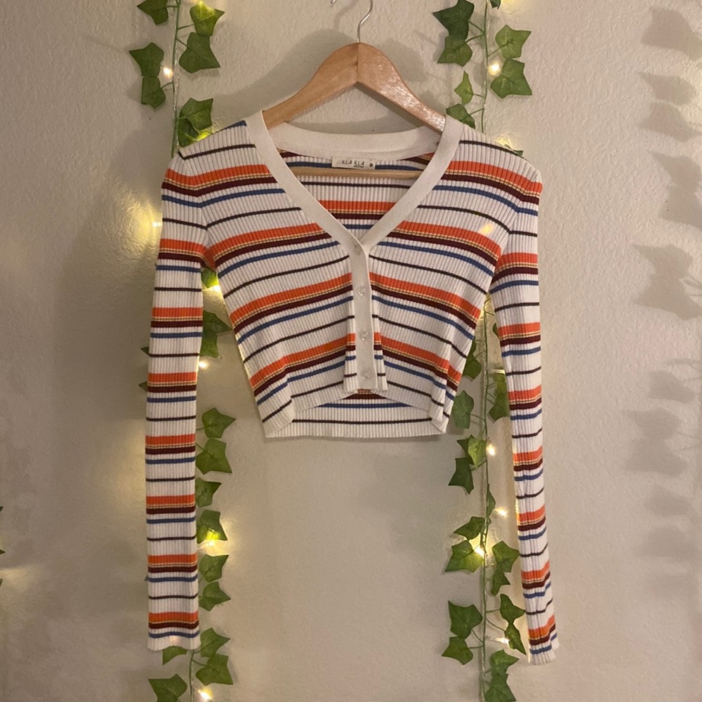 Striped long sleeve crop top